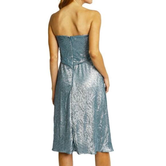 Rene Ruiz Collection Blue Metallic Strapless Sweetheart Column Dress 6 - Picture 3 of 9